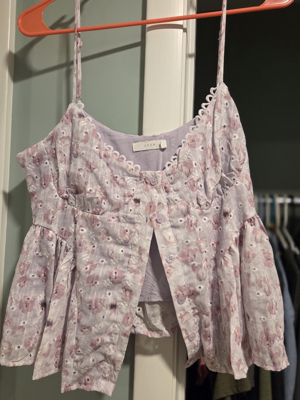 Lush Lavender Floral Eyelet Babydoll Tank Top